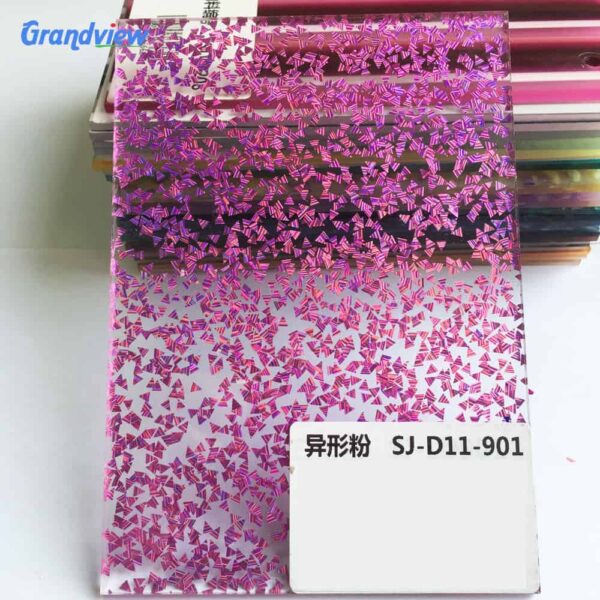 Magenta purple decorative acrylic panel with embedded glitter flakes by Grandview Acrylic, item SJ-D11-901.