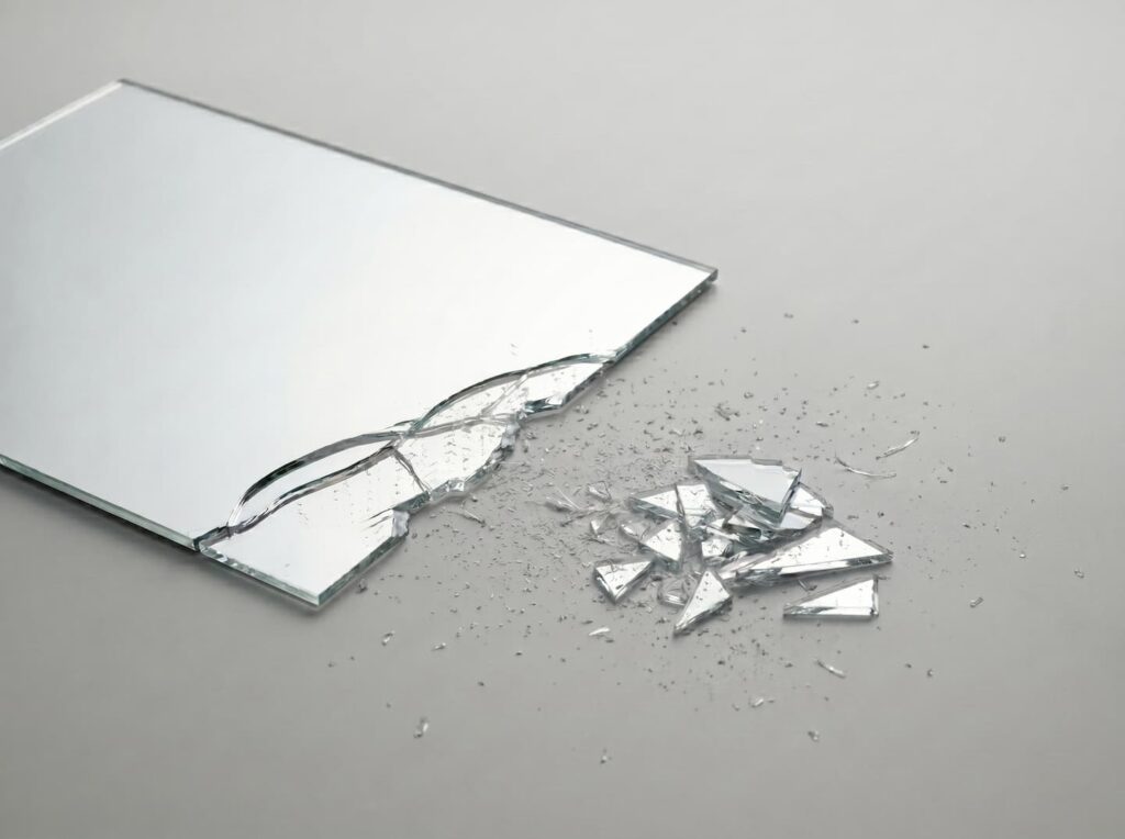 Hand-sawing acrylic mirrors makes them very prone to breakage.