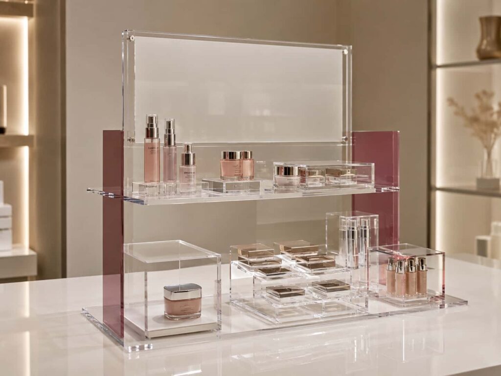 clear,colored acrylic shelves for retail displays