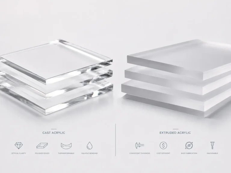 Cast vs extruded acrylic sheets comparison for B2B display manufacturing, signage production, CNC cutting, edge polishing, bending, and custom acrylic fabrication.