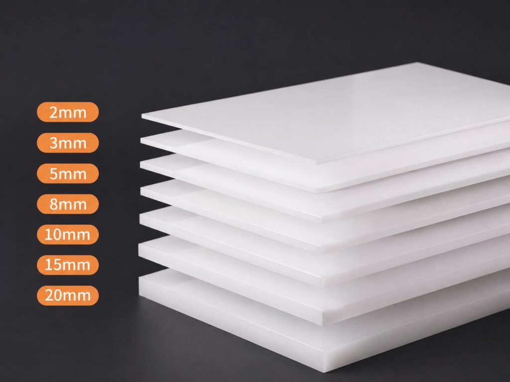 White acrylic sheet thickness options from 2 mm to 20 mm