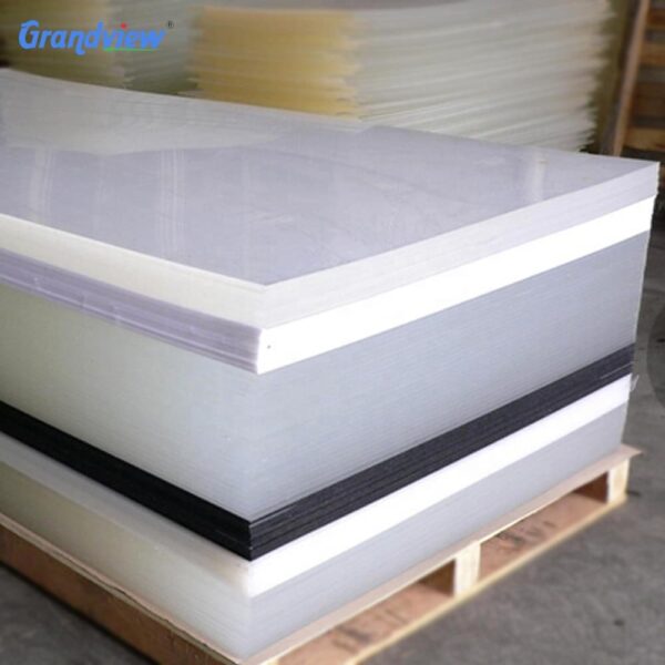 white-acrylic-sheet-product-range White, translucent and black acrylic sheets stacked on pallets
